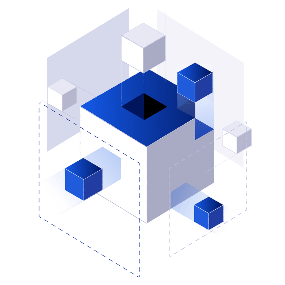Illustration of parts coming together to form a cube